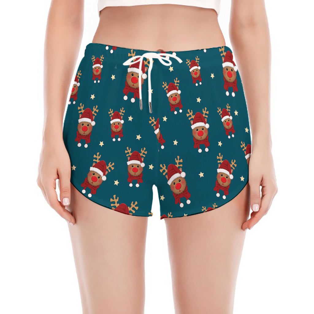 Christmas Santa Reindeer Pattern Print Women's Split Running Shorts