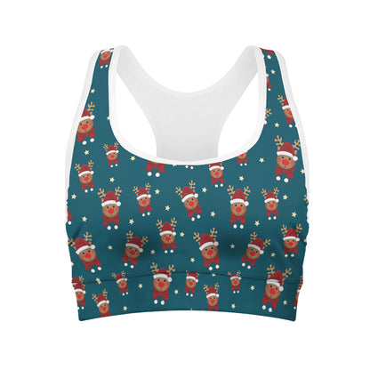 Christmas Santa Reindeer Pattern Print Women's Sports Bra