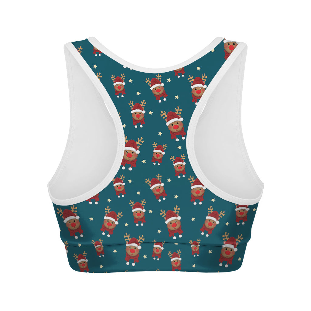 Christmas Santa Reindeer Pattern Print Women's Sports Bra