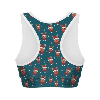 Christmas Santa Reindeer Pattern Print Women's Sports Bra