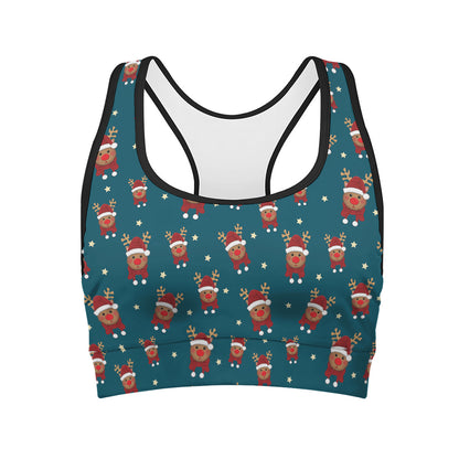 Christmas Santa Reindeer Pattern Print Women's Sports Bra