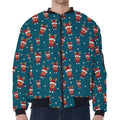Christmas Santa Reindeer Pattern Print Zip Sleeve Bomber Jacket