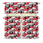 Christmas Santa Skull Pattern Print 3 Piece Kitchen Curtains