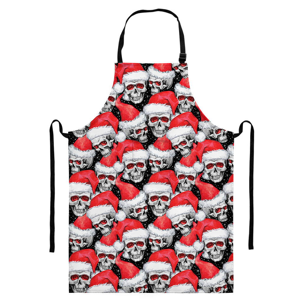 Christmas Santa Skull Pattern Print Bib Apron With Pocket