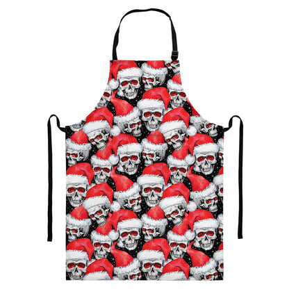 Christmas Santa Skull Pattern Print Bib Apron With Pocket