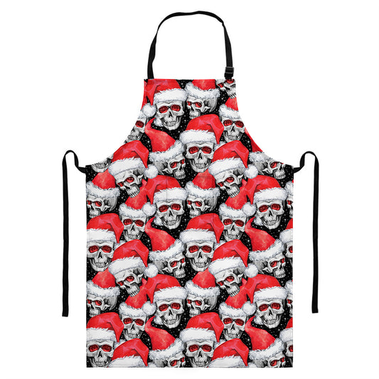 Christmas Santa Skull Pattern Print Bib Apron With Pocket