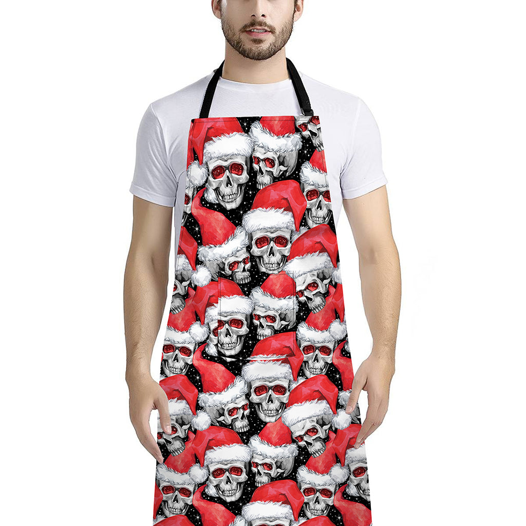 Christmas Santa Skull Pattern Print Bib Apron With Pocket
