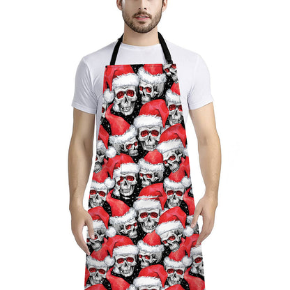 Christmas Santa Skull Pattern Print Bib Apron With Pocket