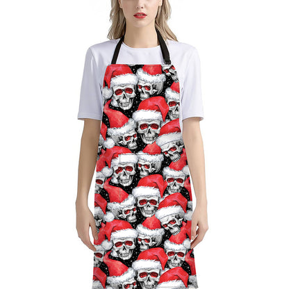 Christmas Santa Skull Pattern Print Bib Apron With Pocket