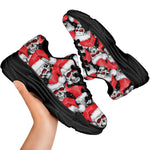 Christmas Santa Skull Pattern Print Black Chunky Shoes