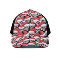Christmas Santa Skull Pattern Print Black Mesh Trucker Hat