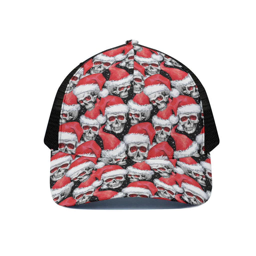 Christmas Santa Skull Pattern Print Black Mesh Trucker Cap
