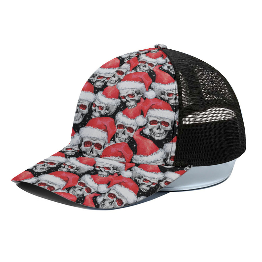 Christmas Santa Skull Pattern Print Black Mesh Trucker Cap