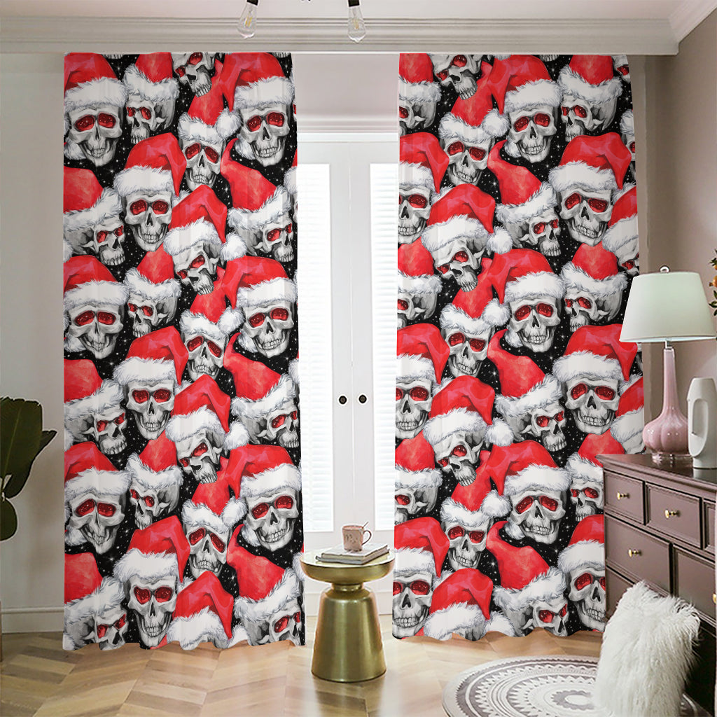 Christmas Santa Skull Pattern Print Blackout Pencil Pleat Curtains