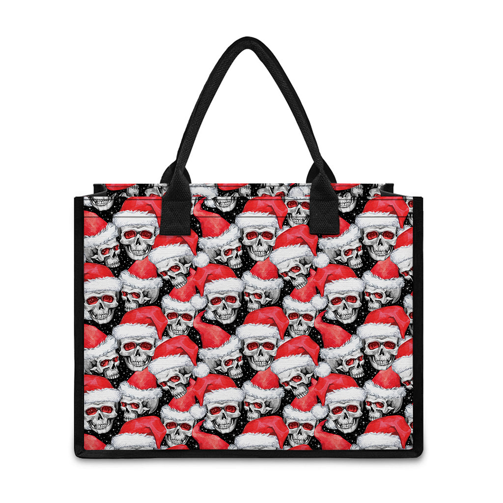 Christmas Santa Skull Pattern Print Canvas Tote Bag