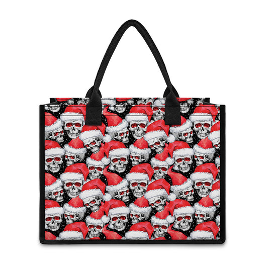 Christmas Santa Skull Pattern Print Canvas Tote Bag