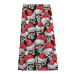 Christmas Santa Skull Pattern Print Cotton Front Slit Maxi Skirt