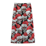 Christmas Santa Skull Pattern Print Cotton Front Slit Maxi Skirt