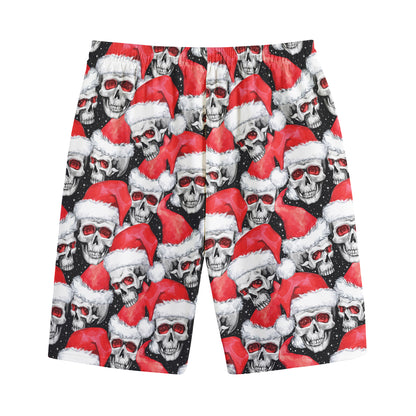 Christmas Santa Skull Pattern Print Cotton Shorts