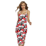 Christmas Santa Skull Pattern Print Cross Back Cami Dress