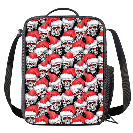 Christmas Santa Skull Pattern Print Crossbody Lunch Bag