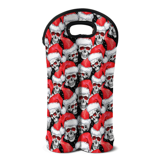 Christmas Santa Skull Pattern Print Double Neoprene Wine Tote