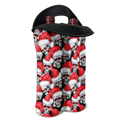 Christmas Santa Skull Pattern Print Double Neoprene Wine Tote