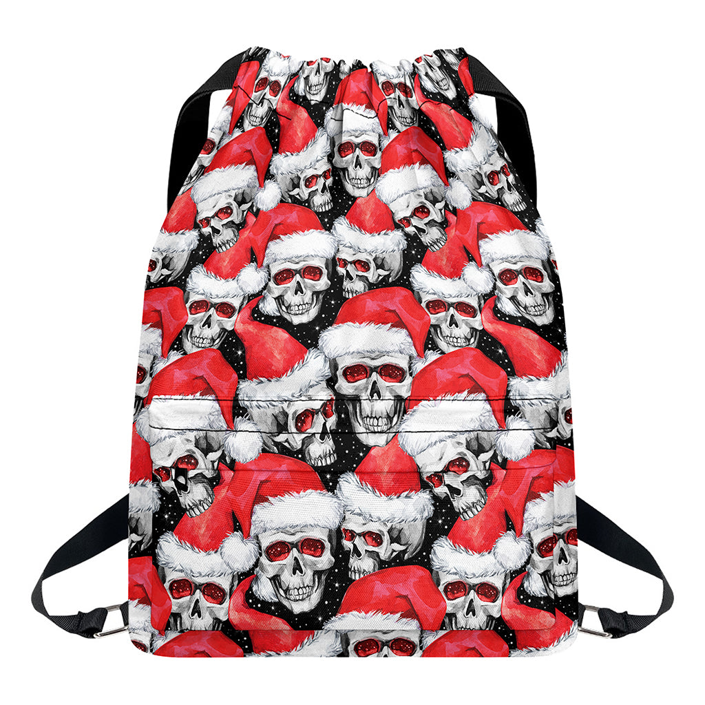 Christmas Santa Skull Pattern Print Drawstring Backpack
