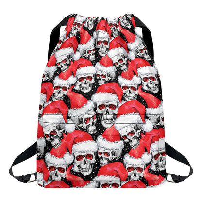 Christmas Santa Skull Pattern Print Drawstring Backpack