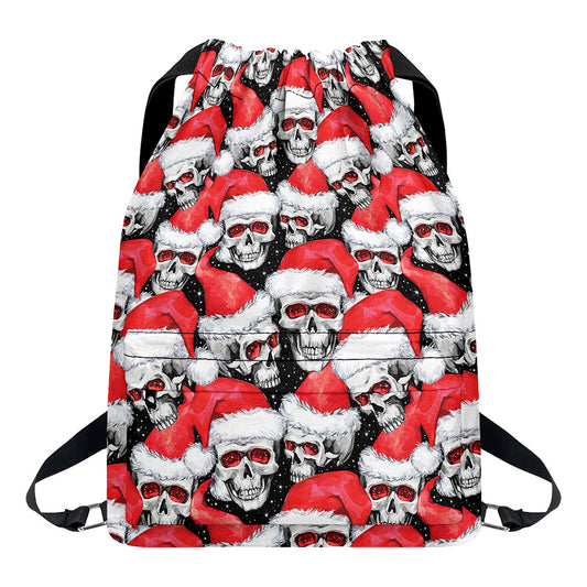Christmas Santa Skull Pattern Print Drawstring Backpack