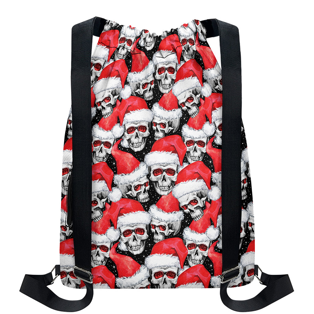 Christmas Santa Skull Pattern Print Drawstring Backpack