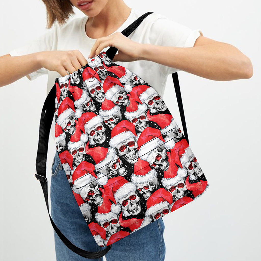 Christmas Santa Skull Pattern Print Drawstring Backpack