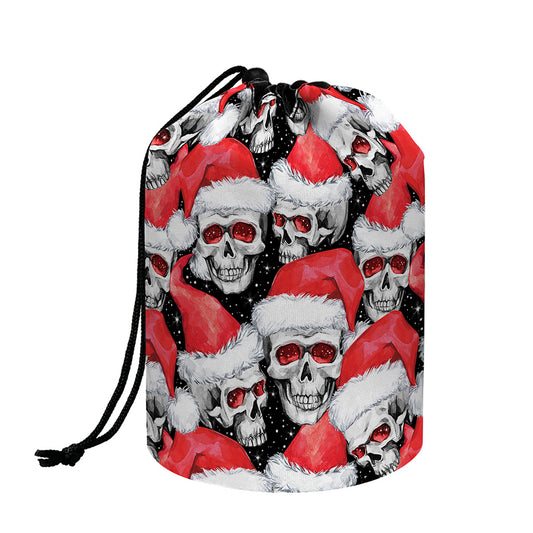 Christmas Santa Skull Pattern Print Drawstring Makeup Bag
