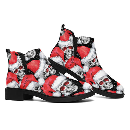 Christmas Santa Skull Pattern Print Flat Ankle Boots