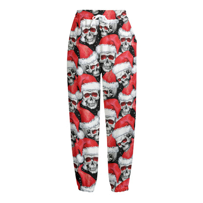 Christmas Santa Skull Pattern Print Fleece Lined Knit Pants