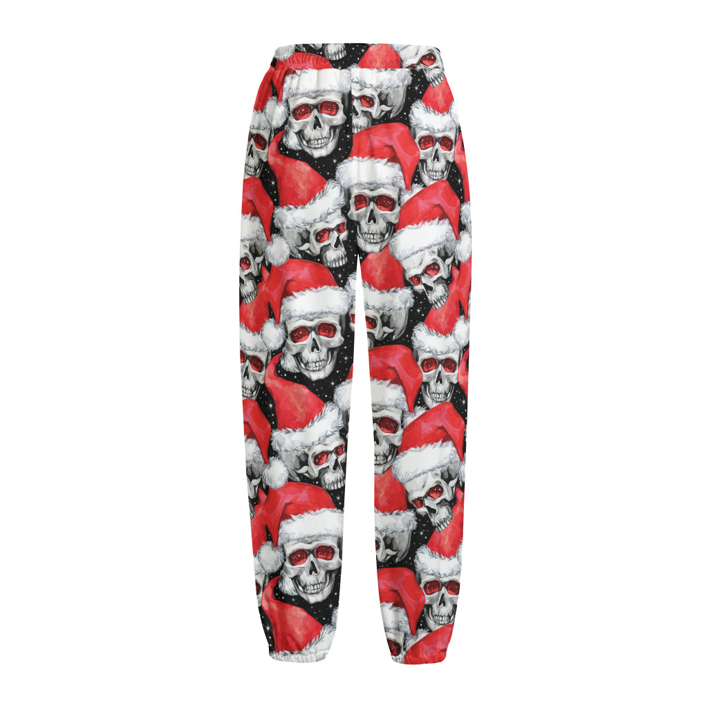 Christmas Santa Skull Pattern Print Fleece Lined Knit Pants