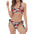 Christmas Santa Skull Pattern Print Halter Scoop Tie Side Bikini