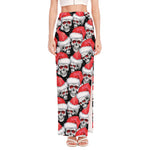 Christmas Santa Skull Pattern Print High Slit Maxi Skirt