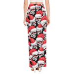 Christmas Santa Skull Pattern Print High Slit Maxi Skirt