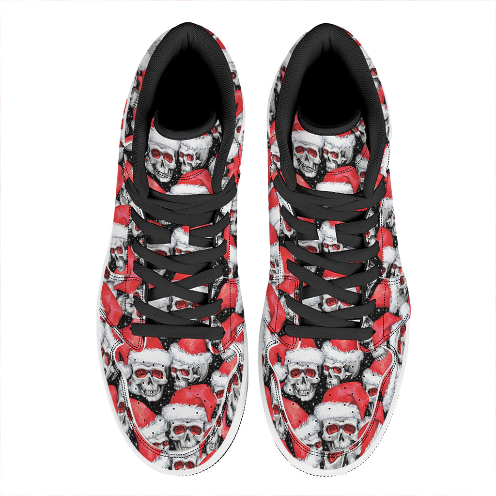 Christmas Santa Skull Pattern Print High Top Leather Sneakers