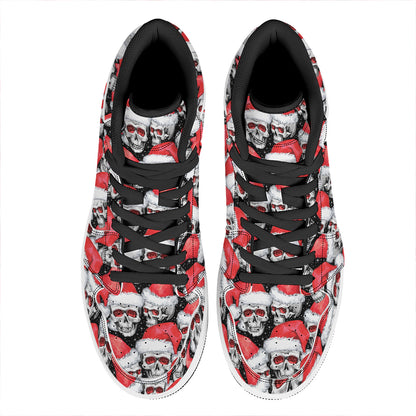 Christmas Santa Skull Pattern Print High Top Leather Sneakers
