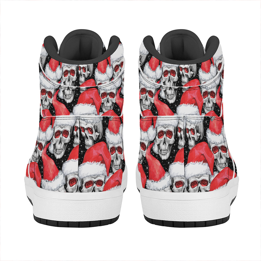 Christmas Santa Skull Pattern Print High Top Leather Sneakers