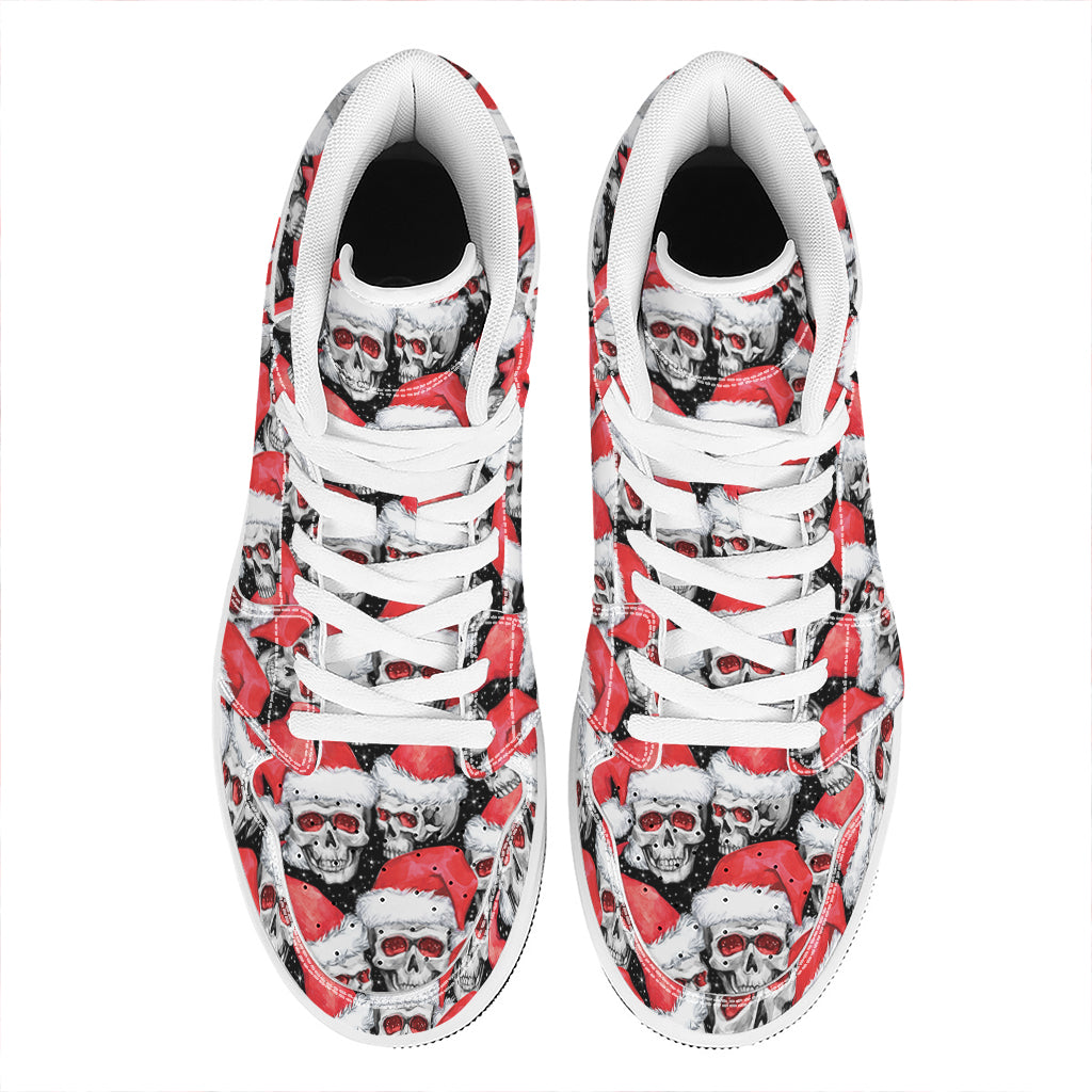 Christmas Santa Skull Pattern Print High Top Leather Sneakers