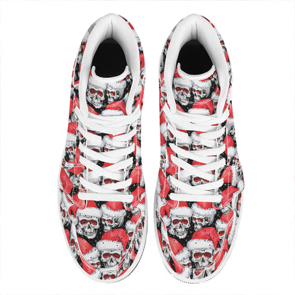Christmas Santa Skull Pattern Print High Top Leather Sneakers