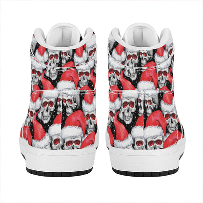 Christmas Santa Skull Pattern Print High Top Leather Sneakers