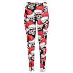 Christmas Santa Skull Pattern Print High-Waisted Pocket Leggings