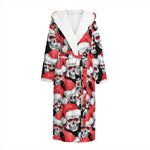 Christmas Santa Skull Pattern Print Hooded Bathrobe