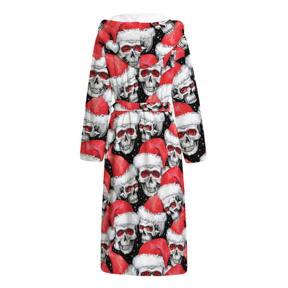 Christmas Santa Skull Pattern Print Hooded Bathrobe