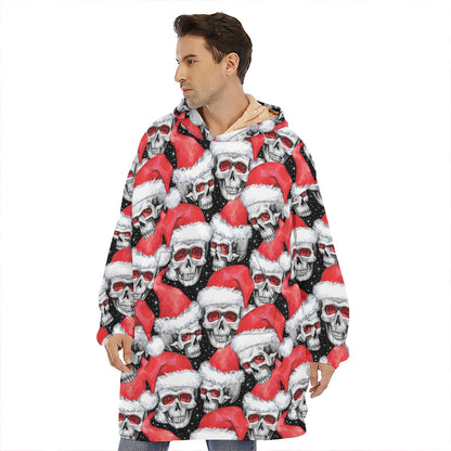 Christmas Santa Skull Pattern Print Hoodie Blanket