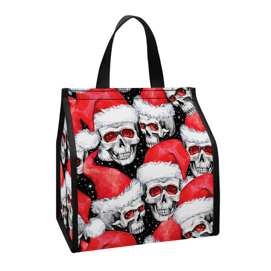 Christmas Santa Skull Pattern Print Insulated Lunch Tote